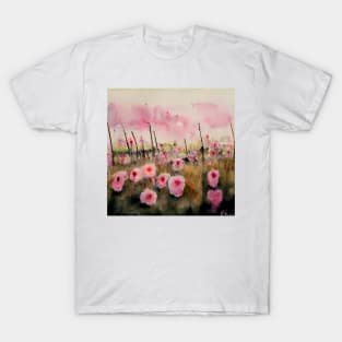 Cute pink watercolor flower field T-Shirt